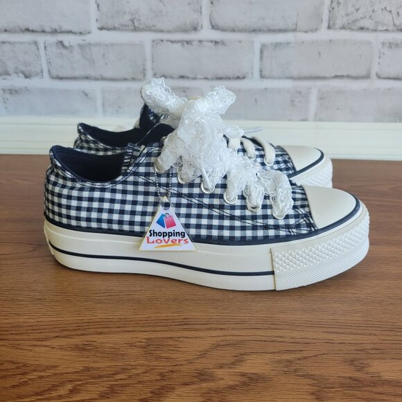 ❤️Converse Chuck Taylor Lift Platform Gingham 10 Women's Shoes Navy White A13664 - Picture 12 of 14